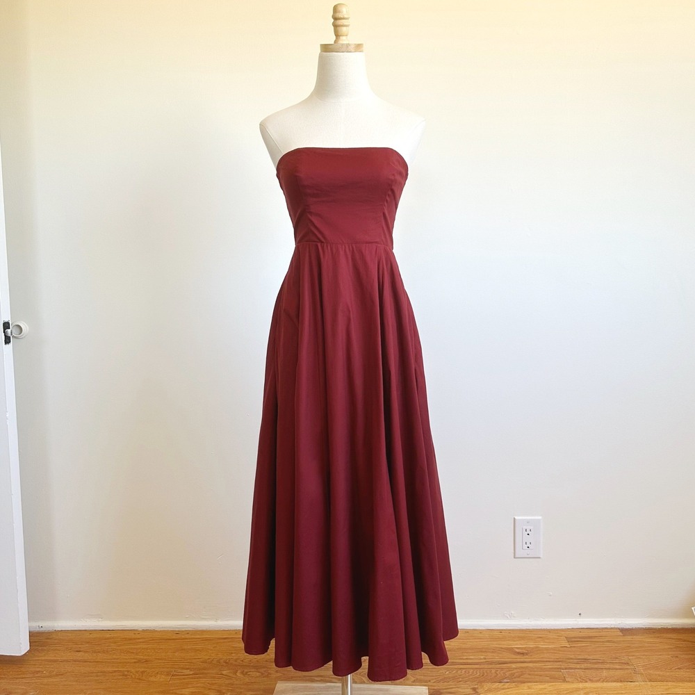Reformation Astoria Midi Strapless Dress Size 0 Red Minimalist Preppy Party
